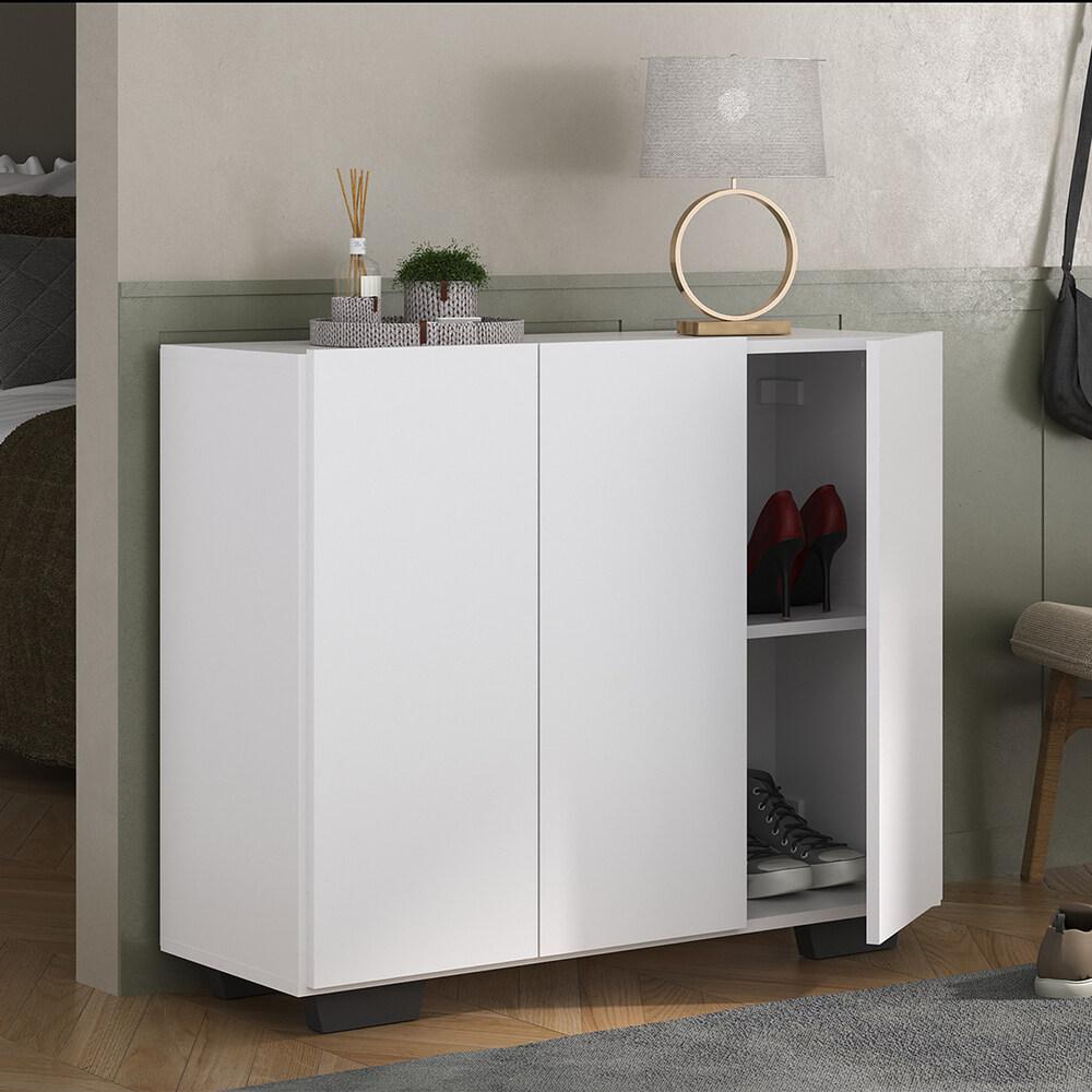 Sapateira 3 Portas Nina Multimóveis MP6019 Branca/Preta - Home & Living