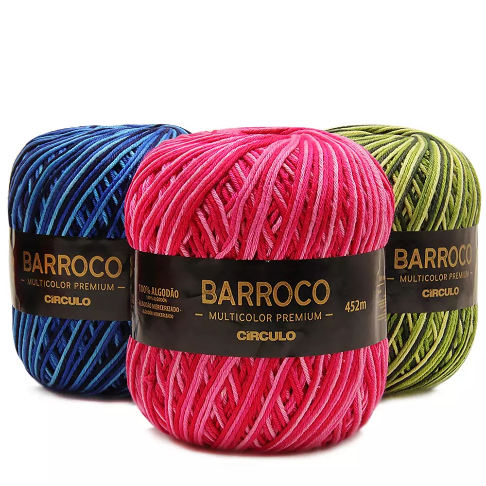 Barbante Barroco Multicolor Premium 400g 452mts TEX 885 Crochê Tricô Decoração Barbante Círculo