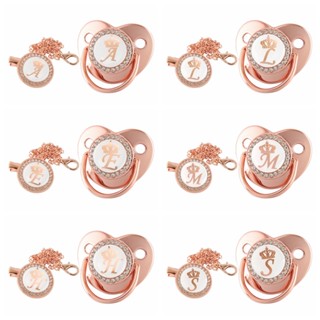 26 Letras Coroa Ouro Rosa Bebê Pacifier Luxuoso Com Clipe De Corrente