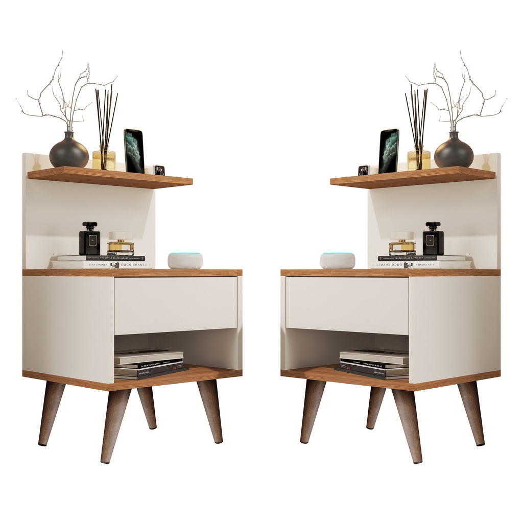 Kit com 2 Mesa de Cabeceira Retrô Com 1 Gaveta Sleep Decor - Cores