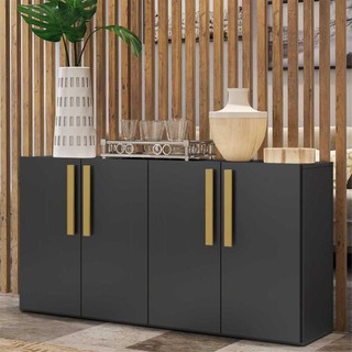 Aparador Buffet 4 portas Viena Multimóveis Preto/Natural em Oferta na Shopee