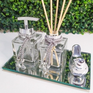 Kit Lavabo Luxo Saboneteira + Difusor Com Bandeja Espelhada + 1 Passarinho + Varetas em Oferta na Shopee