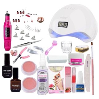 Kit Unha Gel Completo Profissional Acrigel Fibra Acrilico Porcelana Cabine Estufa Manicure