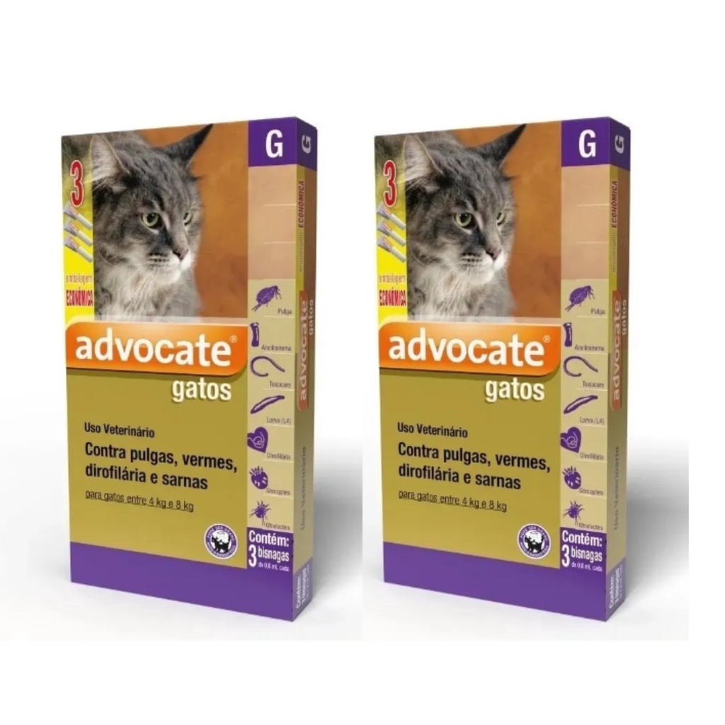 2 Antipulgas Advocate Para Gatos De 4 A 8 Kg Com cada caixa 3 Pipetas - Pets