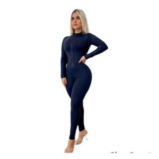 macacão Feminino Manga longa calça slim Fit longo Academia gringo Festa Preto balada