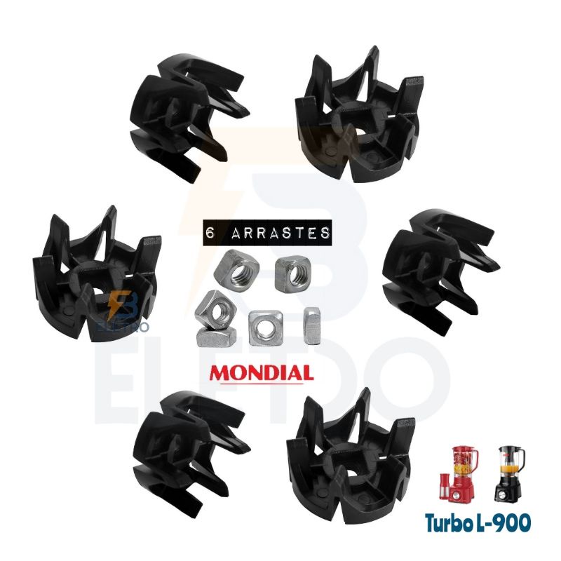 6 Arrastes para o Copo do Liquidificador Mondial L-900 L-1000 L-1100 e L-1200 Turboo
