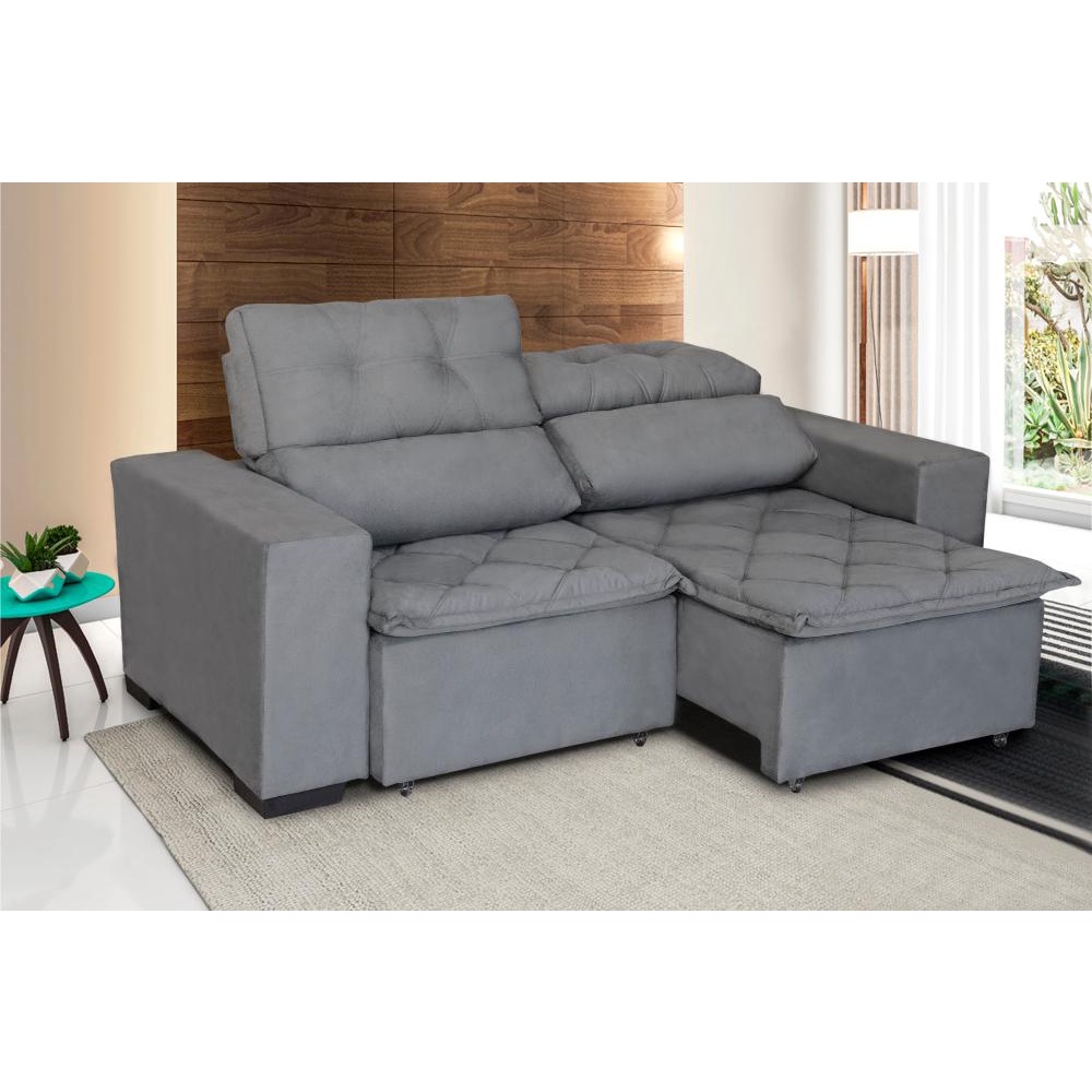 Sofá Retrátil e Reclinável 2 Lugares Soft Slim 1,50m Pluma Cinza
