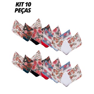 Kit 10 Calcinhas Cós Alto Com Renda Lateral Lingerie Feminina Conforto Tipo Shortinho
