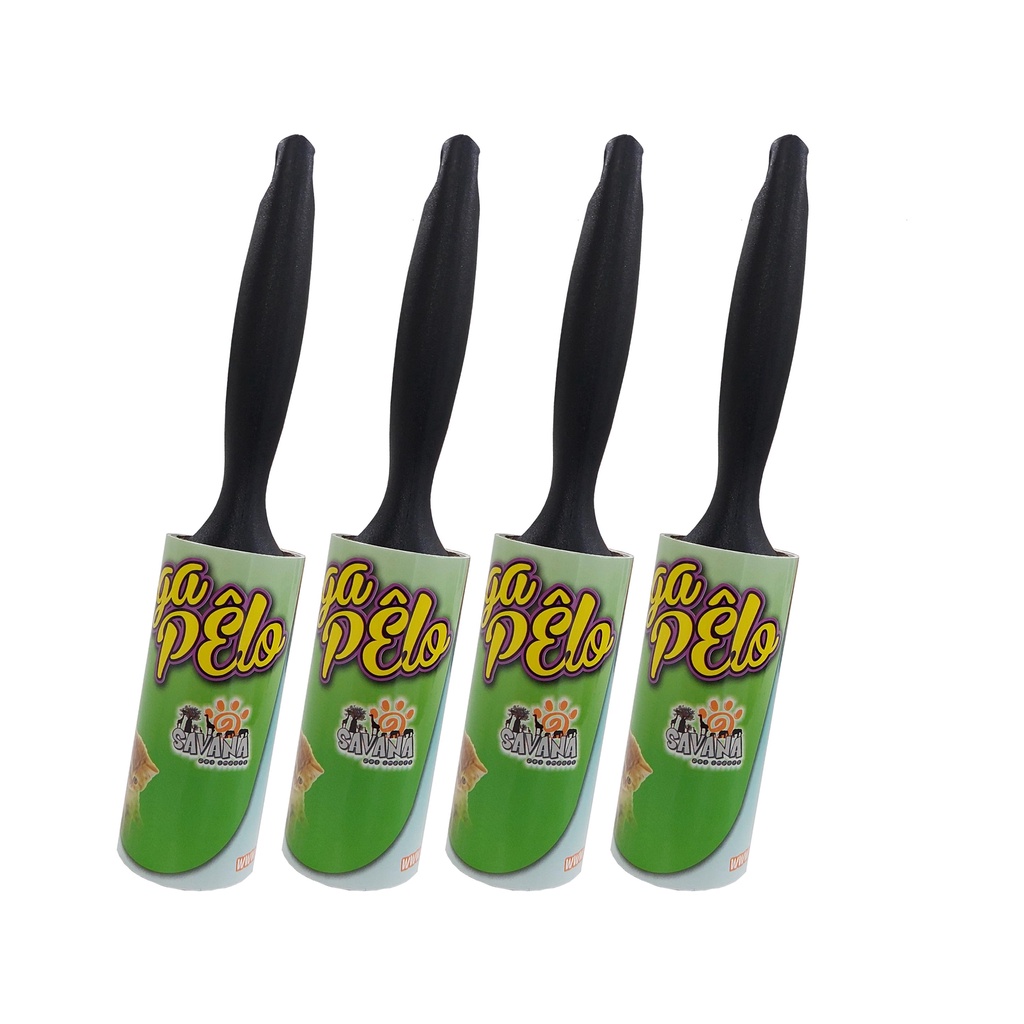Kit Pega Pelo Rolo Adesivo Fiapos 20 fitas Refil Savana 4un