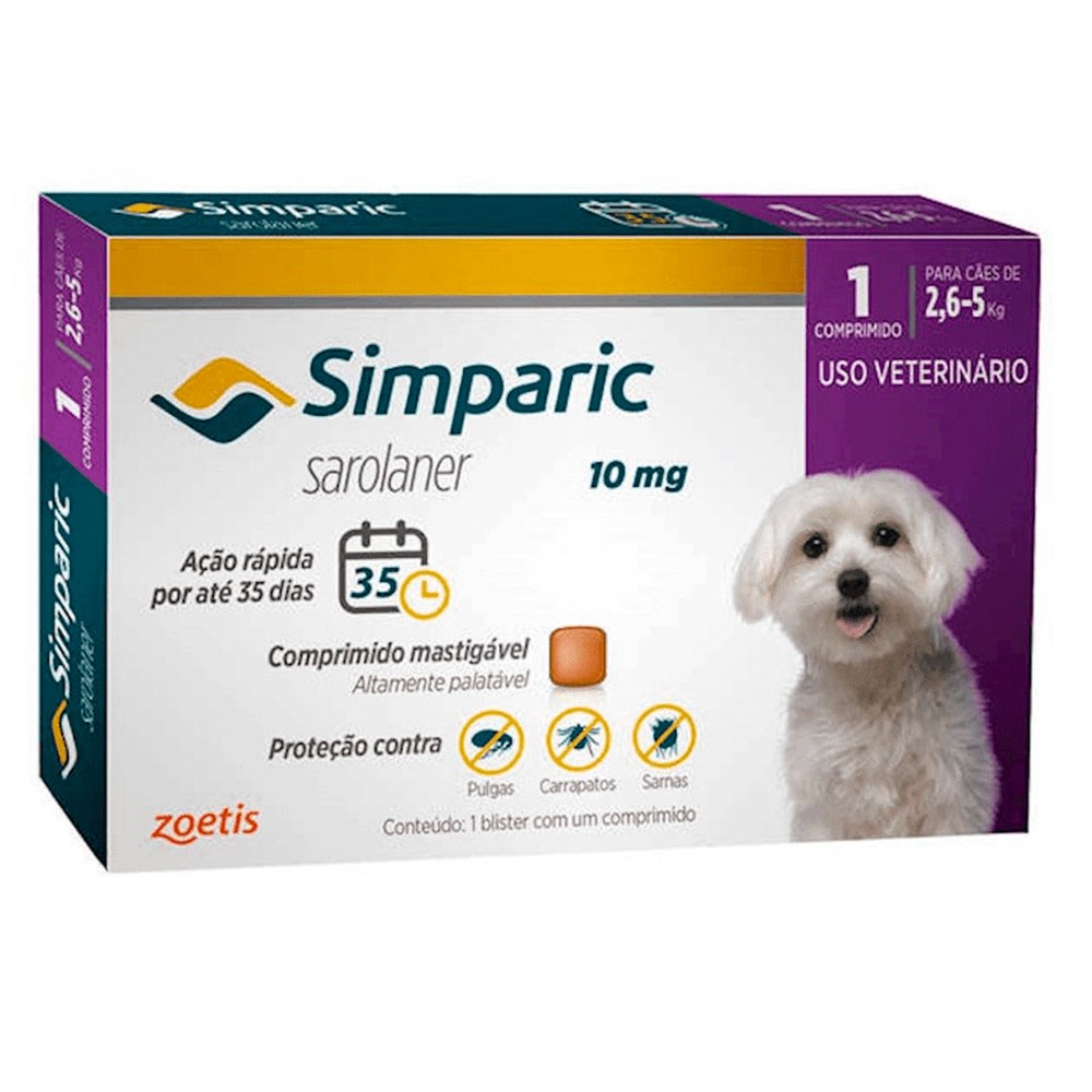 Antipulgas Zoetis Simparic 10 Mg Para Caes 2,6 A 5 Kg em Oferta na Shopee