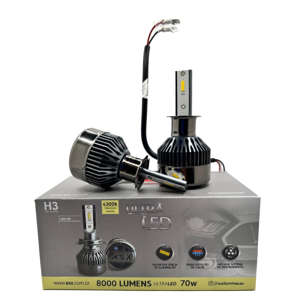 Lampada Ultraled H3 4300k 70w 8000Lumens Canbus Lampda Farol Led em Oferta na Shopee