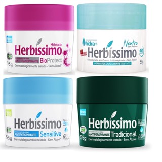 Kit 6 UN - Desodorante Creme Herbissimo Antitranspirante 55g- Escolha o seu - 48 horas Proteção Não mancha