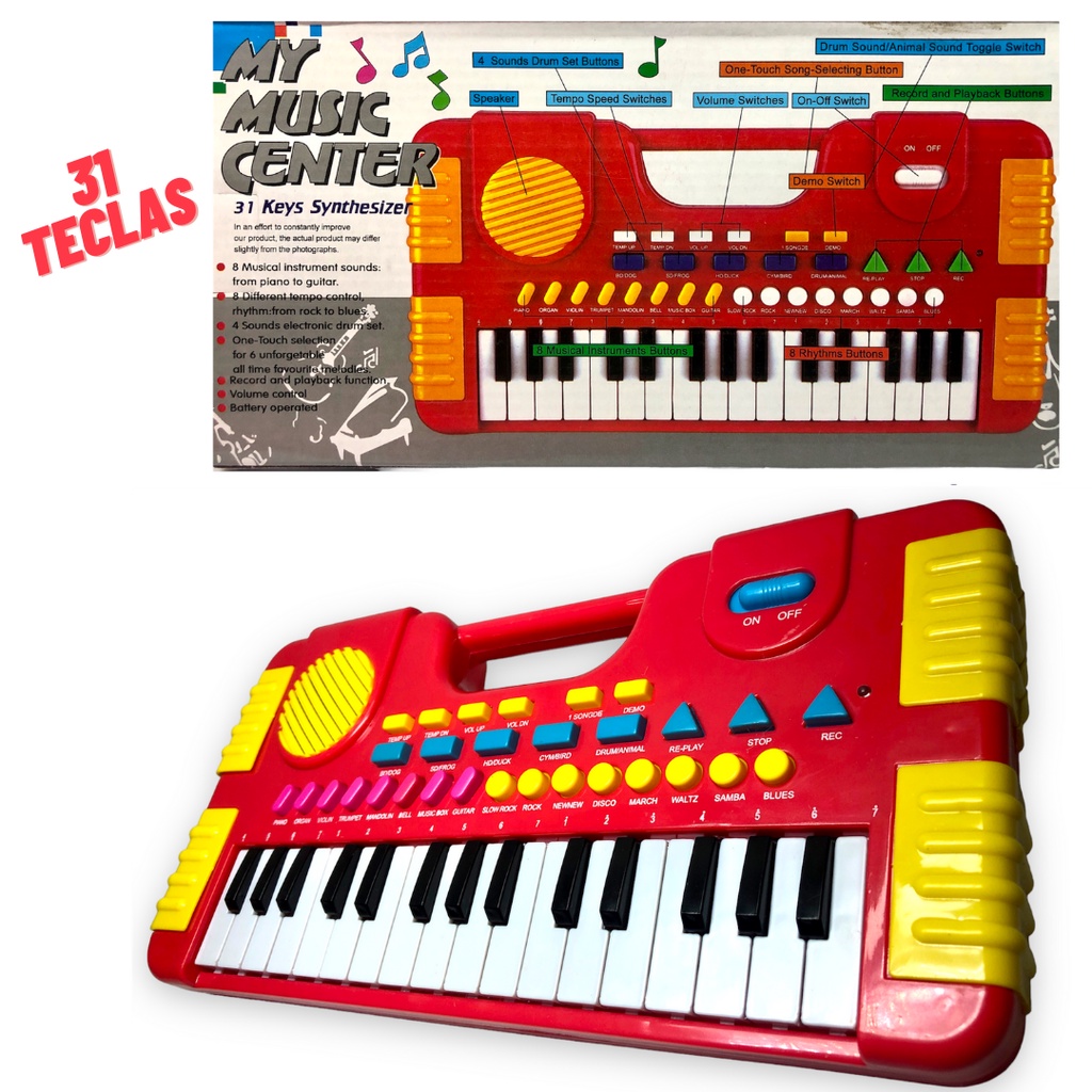 Teclado Infantil 31 teclas sintetizador diversas funções e sons