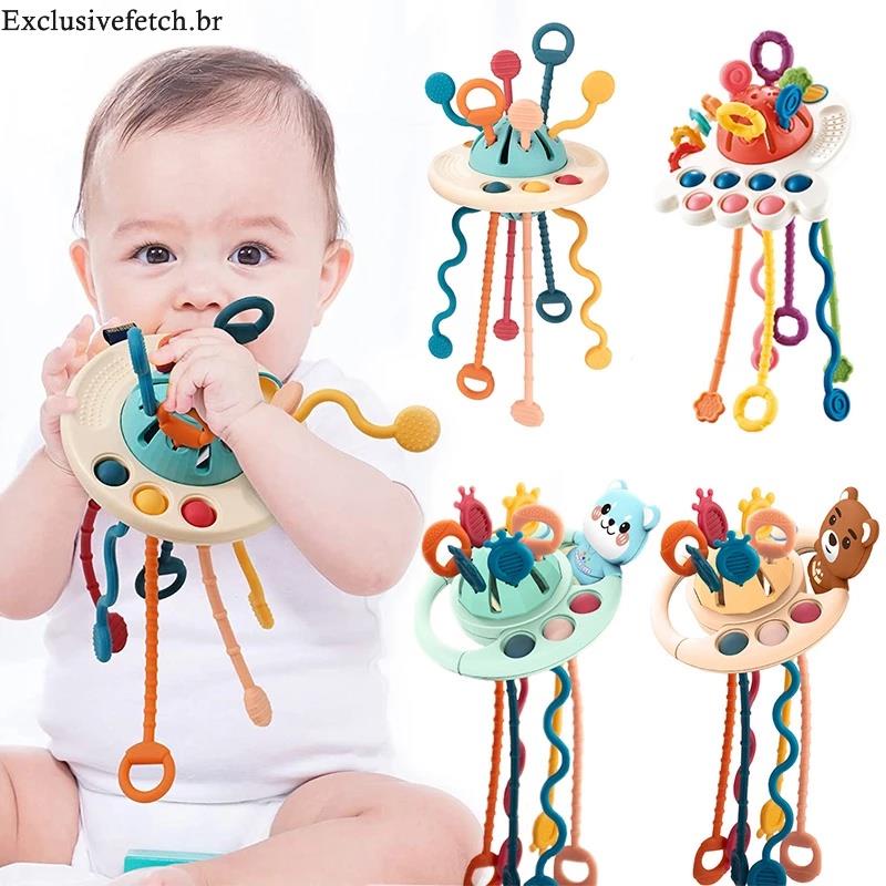 3 Em 1 Brinquedo Sensorial Baby Silicone Puxar Corda Brinquedos ...