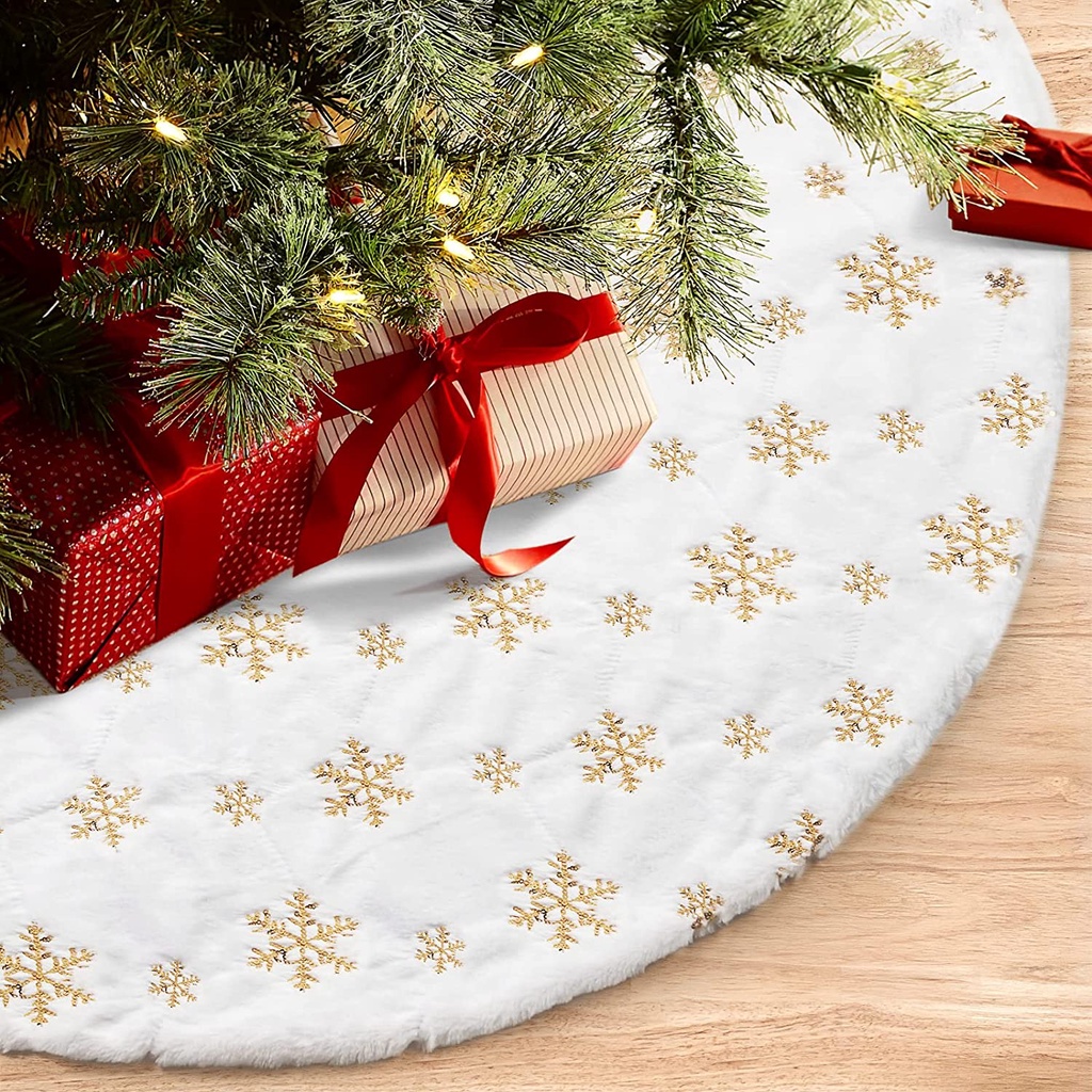 Saia Da Árvore De Natal Para A Decoração Festa White Plush Gold Sequin  Snowflake | Shopee Brasil