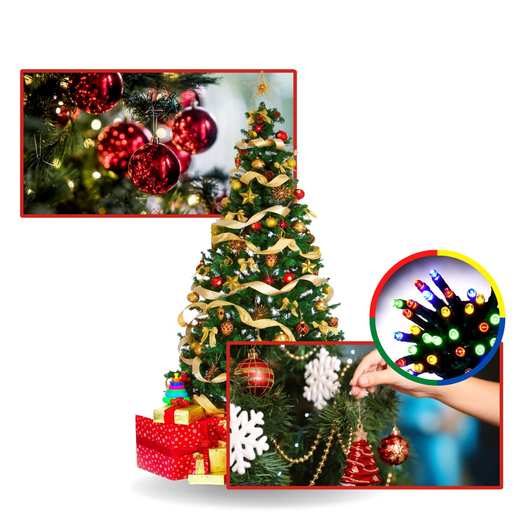 Kit Enfeites Pendurar Arvore De Natal Decoração Natalina com Pisca Pisca com Função 100 Leds Luzes Iluminação Led