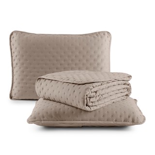 Kit Cobre Leito Colcha King 3 Peças Matelado Dots Dupla Face 300 Fios Com Porta Travesseir...