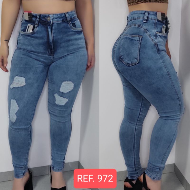 Calça Jeans Feminina Com Lycra Levanta Bumbum Cós Alto Cintura
