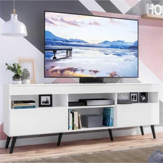Rack Multimóveis TV 65" com Pés Retrô e 2 Portas Paris  Branco/Preto em Oferta na Shopee