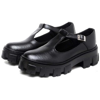 Sapato Mocassim Dubuy Feminino Boneca Preto Fosco Mary Jane 1415FG