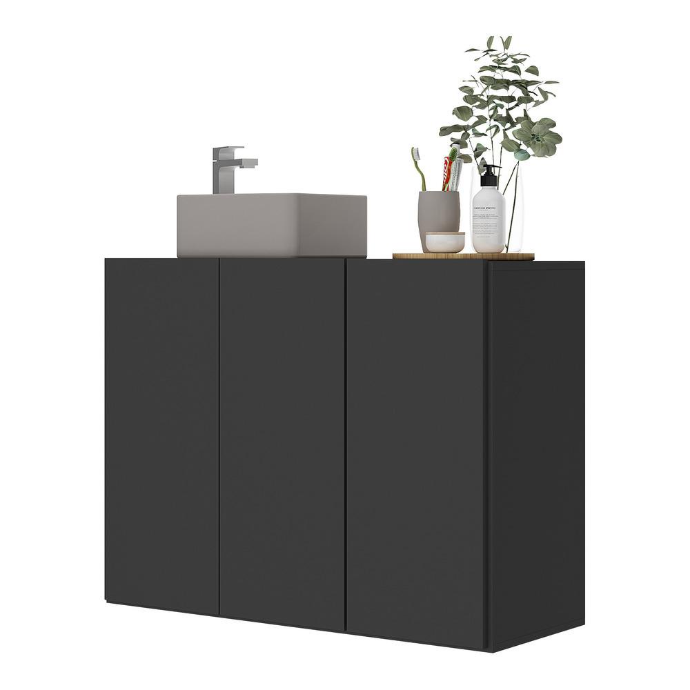 Gabinete Banheiro 3 Portas Suspenso 90cm Multimóveis MP5029 Preto - Home & Living