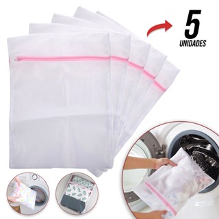 Kit 5 Sacos Lavar Roupas Protetor De Lingerie Roupa Íntima Tecido Delicado Papa Bolinha Máquina 30x40cm
