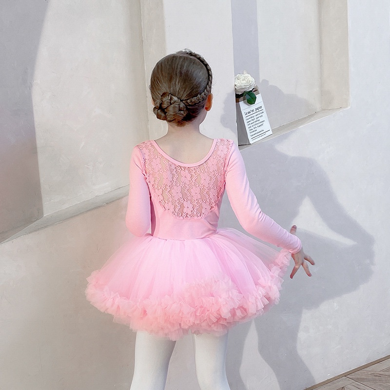 Novo Estilo Vestido De Dança Para Balé Infantil Manga Longa Feminino Prática Garotas Chinesa Rosa Puro Algodão Aberto Gaze-YW