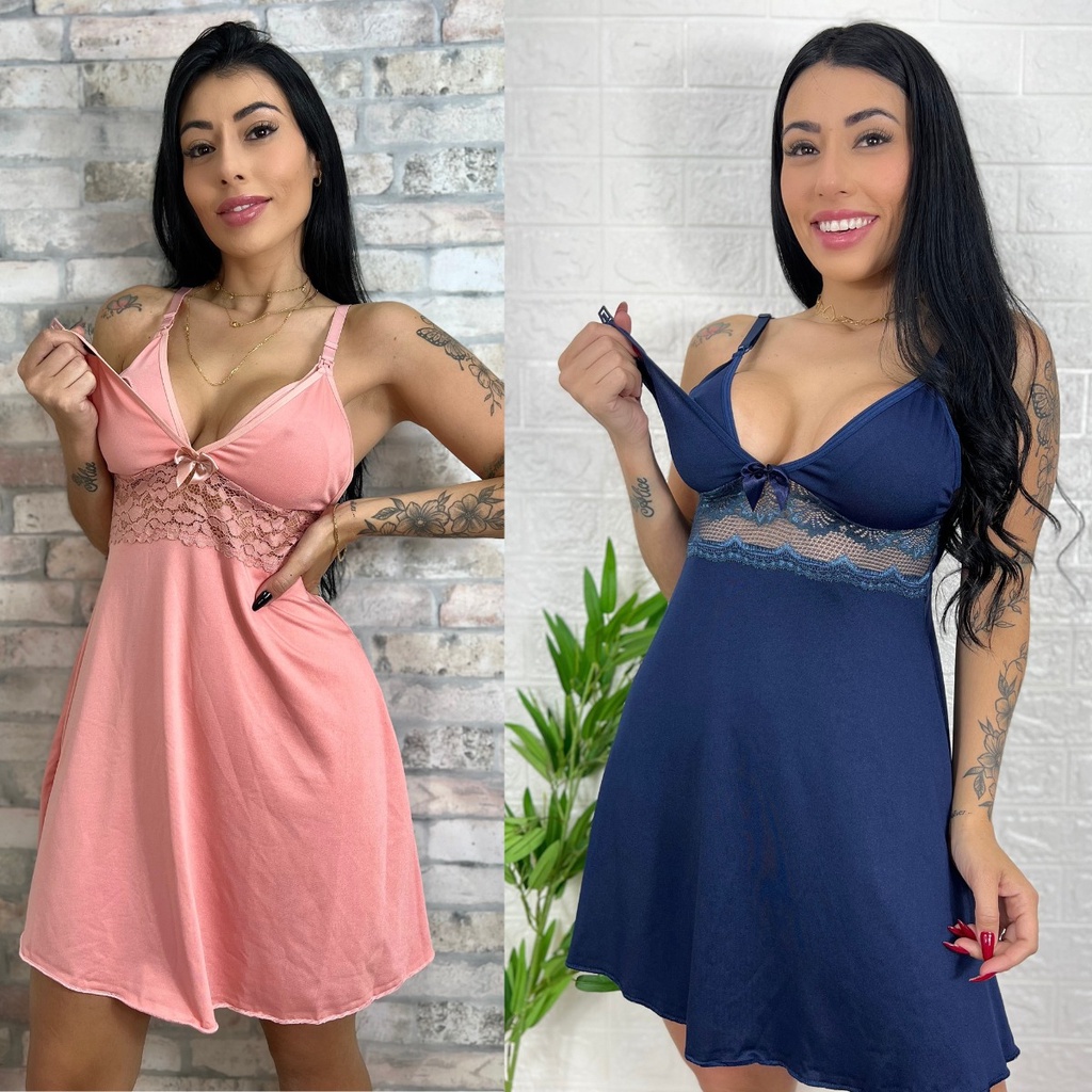 KIT 02 Camisolas Amamentação com Detalhe em Renda Saída Maternidade Grávida Gestante Lactante. em Oferta na Shopee