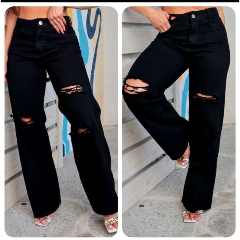 Calça Wide Leg Preta Em Napa Com Lycra Couro Fake Estilosa