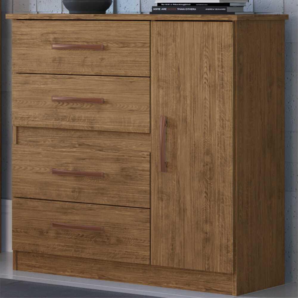 Cômoda 4 Gavetas 1 Porta Luíza Multimóveis CR4157 Nogueira em Oferta na Shopee