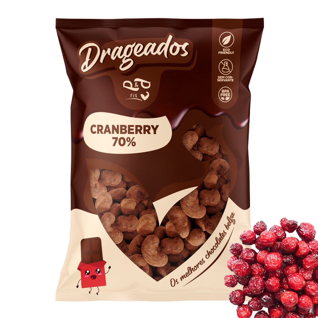 Drageado Cranberry com Chocolate Belga 70%  Dragee P&P em Oferta na Shopee
