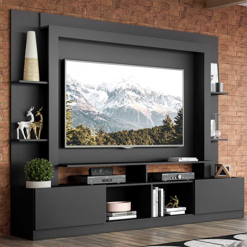 Rack Estante com Painel e Suporte TV 65" e 2 portas Oslo Multimóveis Preto em Oferta na Shopee