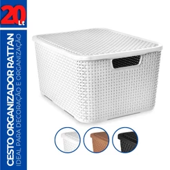 Caixa Cesto Rattan Organizadora c/ Tampa Multiuso 20L 42x29