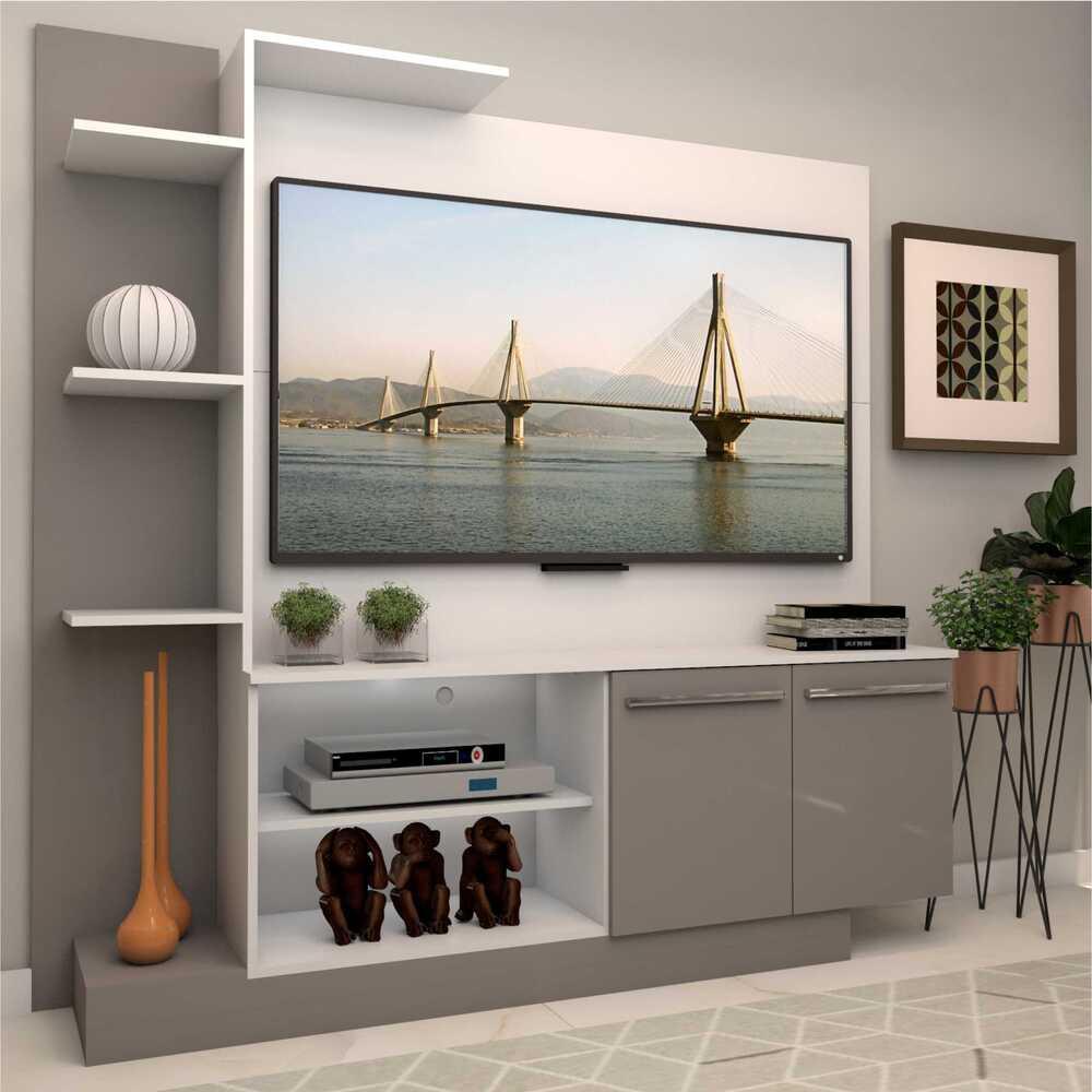 Estante com painel para TV até 55 polegadas e 2 portas Porto Multimóveis Branco/Lacca Fumê - Home & Living
