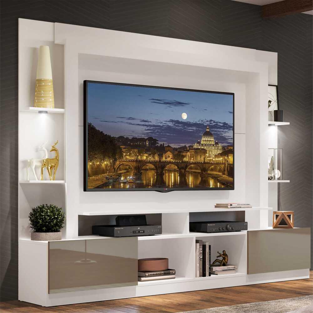 Rack Estante c/ Suporte TV 65" e Leds Berlim Multimóveis Branco/Lacca Fumê em Oferta na Shopee