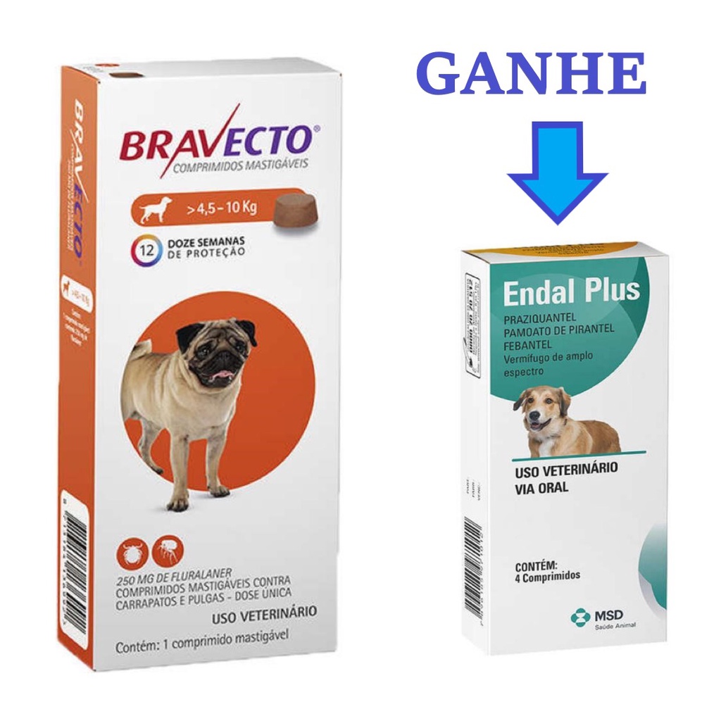 Bravecto 250mg Antipulgas E Carrapatos P/ Caes De 4,5 A 10kg ( 250 mg ...