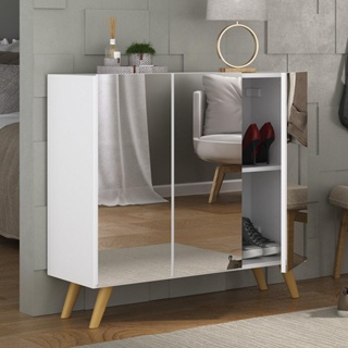 Sapateira Retrô com Espelho 3 Portas Nina Multimóveis MP6022 Branca/Natural em Oferta na Shopee