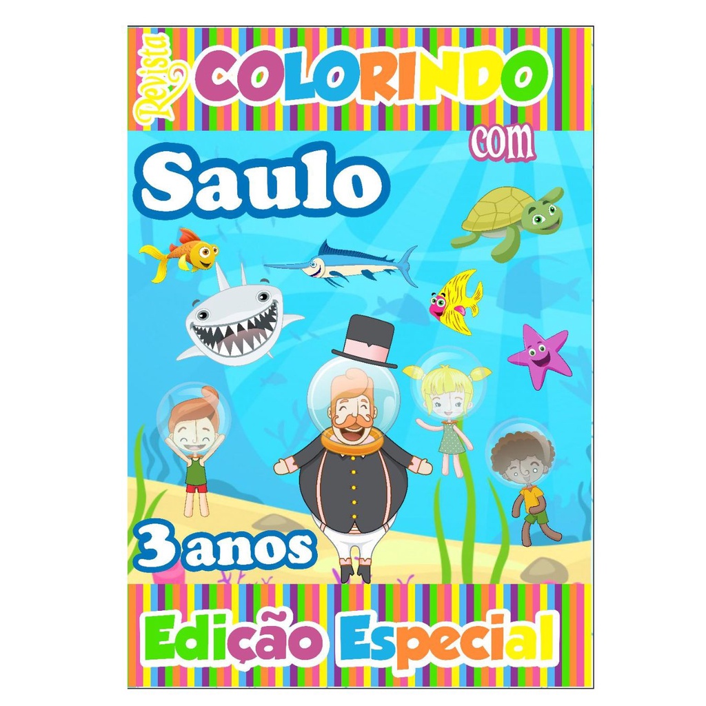 Livro De Colorir Personalizado / Revistinha de Colorir - Tema: Mundo Bita Fundo do Mar