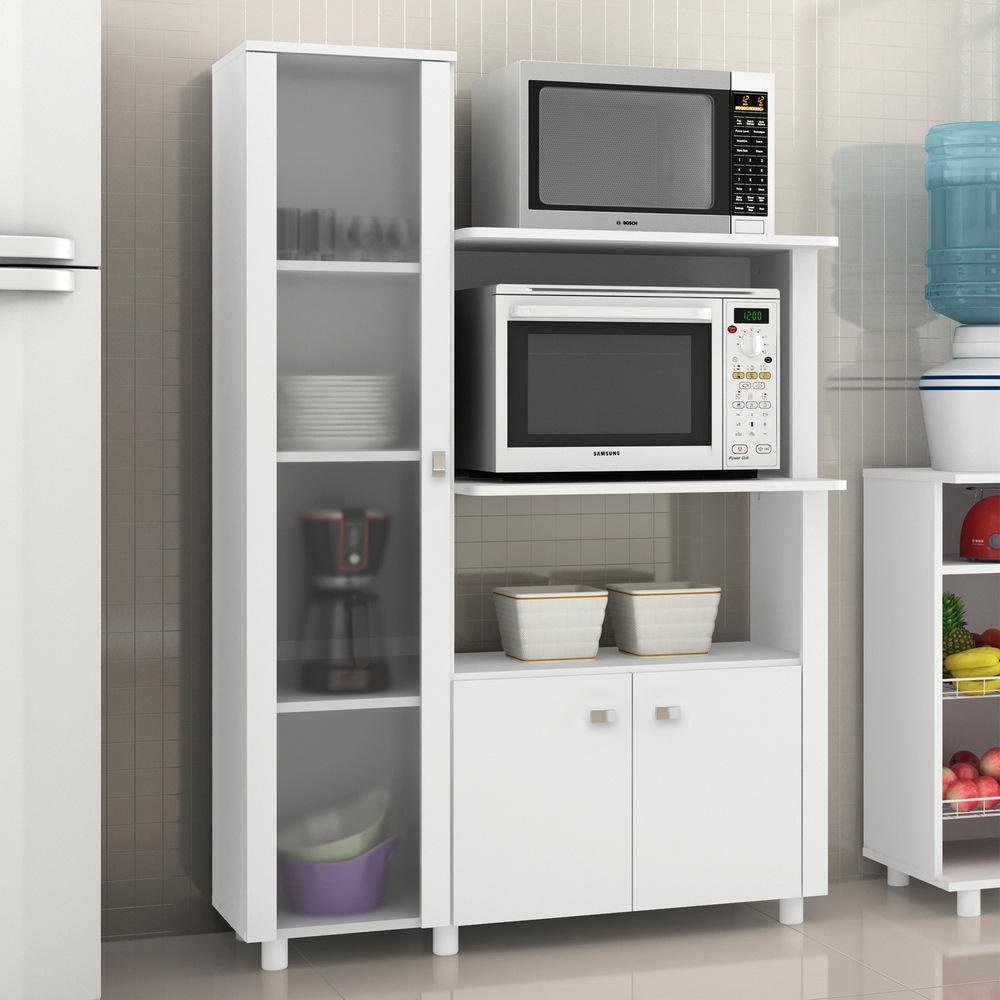 Armário Multiuso para Forno e Microondas com 3 Portas Multimóveis CR20009 Branco - Home & Living