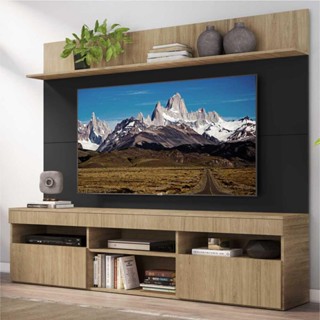 Rack com Painel TV 65" Madri Multimóveis e Prateleira Rustic/Preto
