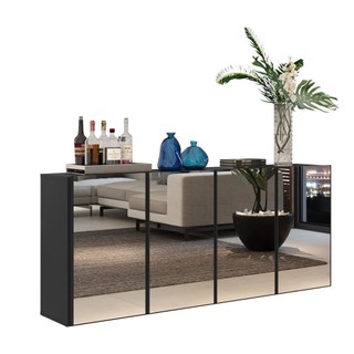Aparador Buffet Suspenso com Espelho Multimóveis Vegas com 4 Portas FG3596 Preto em Oferta na Shopee