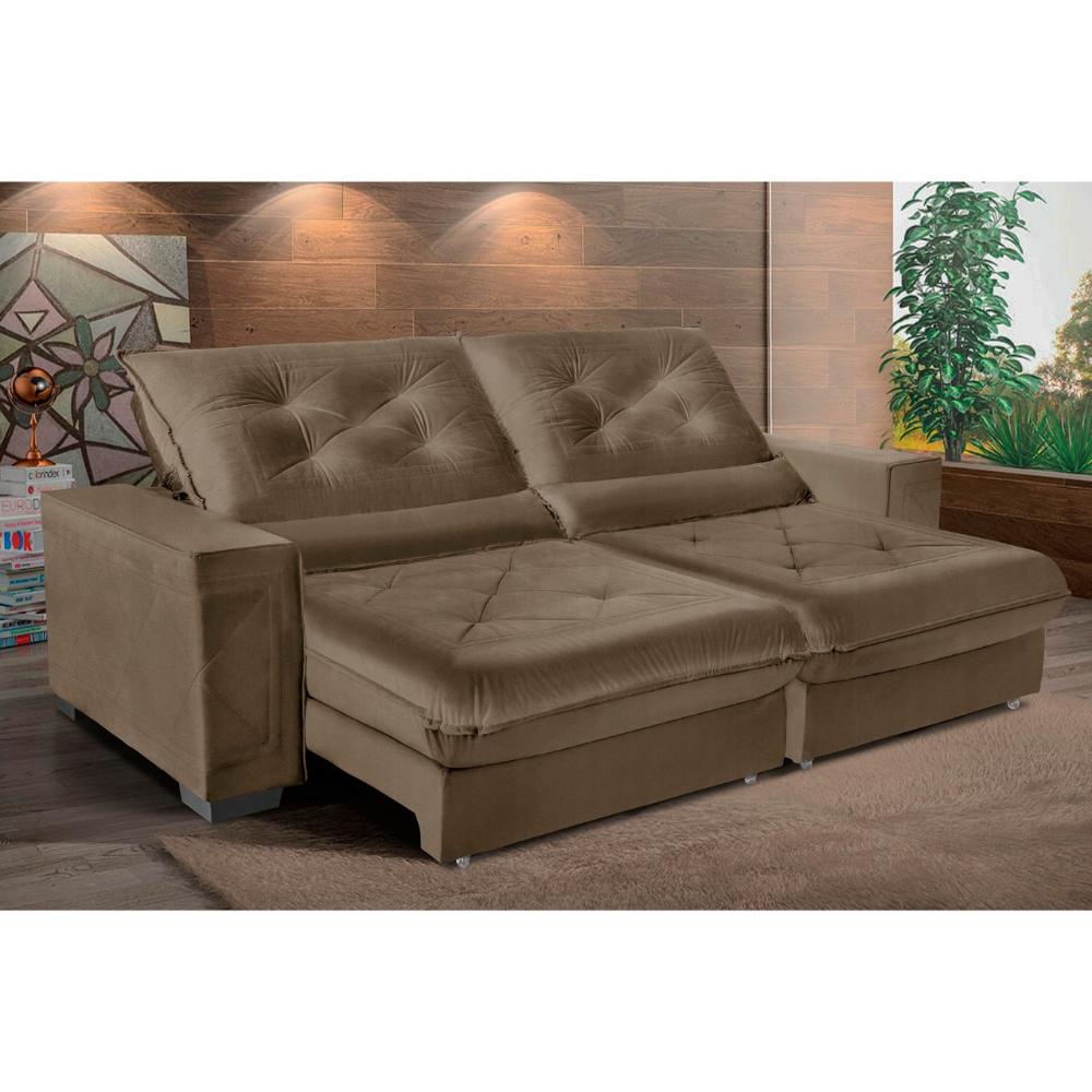 Sofá Retrátil e Reclinável 2,90m Suede Cancún Marrom Castor