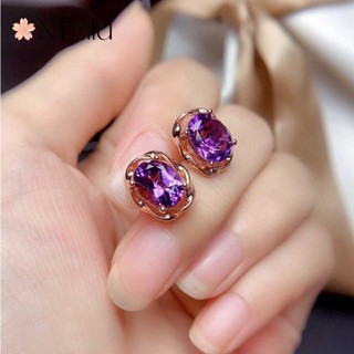 ⭐ Brincos de ametista originais, brincos simples banhados a flores, ouro rosa 18K, moda feminina, joias de luxo