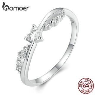 Bamoer Simple 925 Anel De Zircônio De Onda De Prata Para Joalheria De Moda Feminina