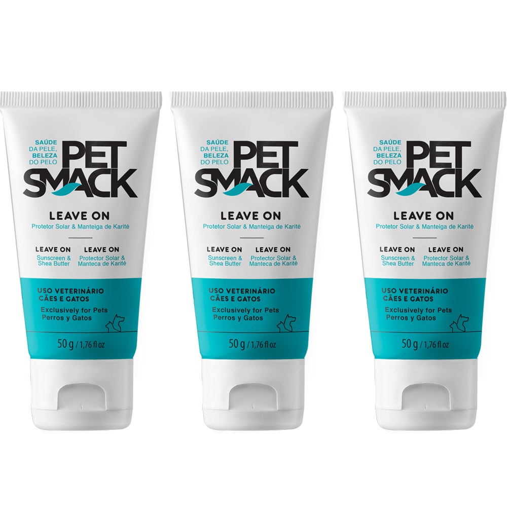 3 X Pet Smack Leave On Bisnaga 50g Protetor Solar Cães E Gatos - Centagro Pet
