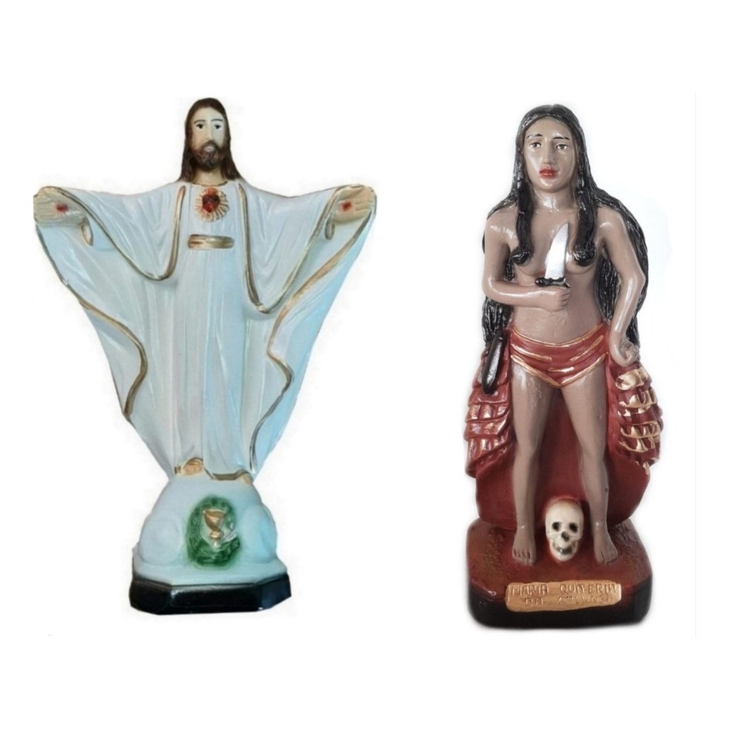 Escultura Estatueta Estátua Orixá Oxalá E Pombagira Maria Quitéria Da Calunga Imagem Gesso 22cm Altar Congá