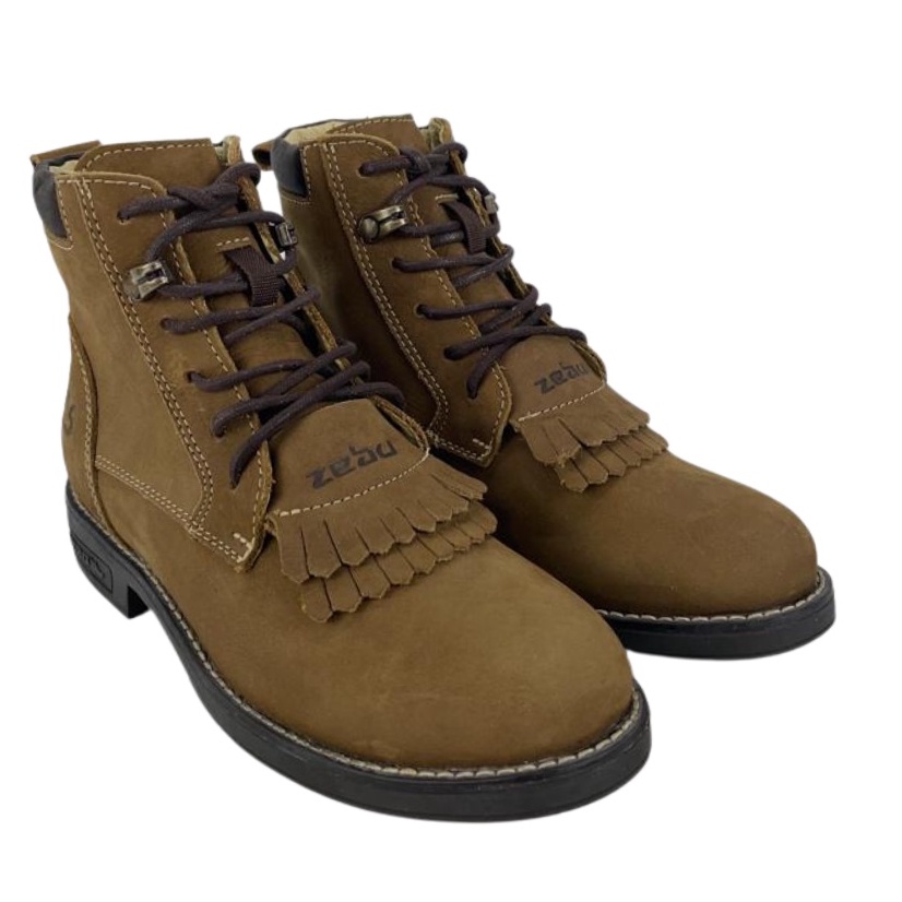 Coturno Bota Feminino Country Zebu Original Areia Marrom Franja Removível 100% Couro Nobuck Legítimo