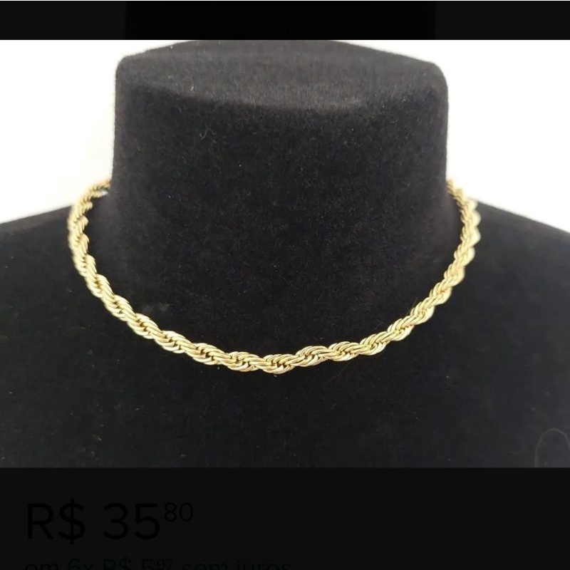 Gargantilha Choker Baiano trançada Transada Masculino Em Aço Inox Banhado A ouro