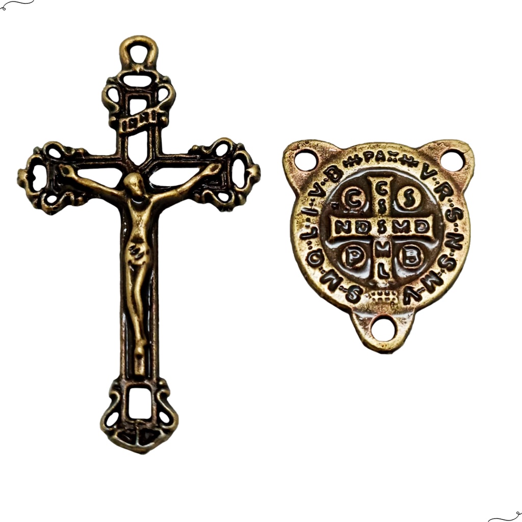 10 Crucifixos + 10 Entremeios São Bento Para Terço Ouro Velho em Oferta na Shopee