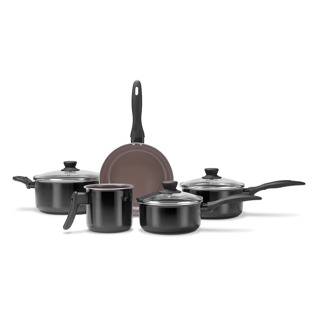 Jogo de Panelas Brinox Ceramic Life Easy 5 Peças Preto - Antiaderente - Home & Living